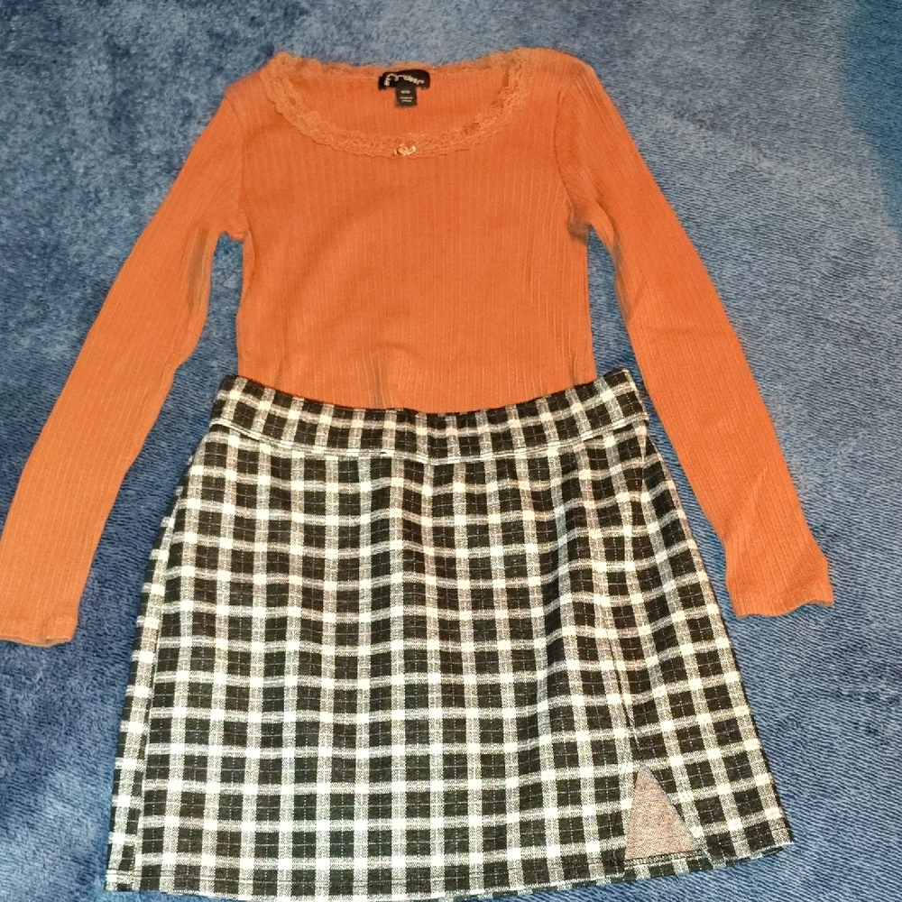 Abercrombie Kids Orange Top with Black Plaid Skirt Dress